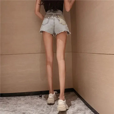 Women's Shorts Graphic Blue Short Pants for Woman To Wear Sexy Denim Jeans Print Design Low Price Youthful Korean Style Clothing