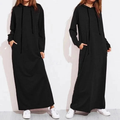 New Autumn And Winter Women's Long Sleeve Hooded Sweatshirt Dress Fashion Black Elegant Casual Dresses Female Holiday Vestidos