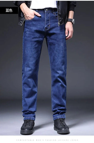 2025 New in Men's Stretch Jeans Straight Fit Denim Pants Male Formal Classic Blue Business Casual Regular Autumn Cowboy Trouser