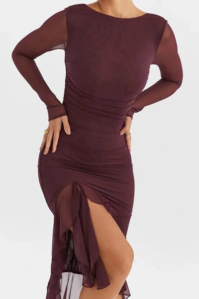 Ruffle Ruched Midi Dress For Women