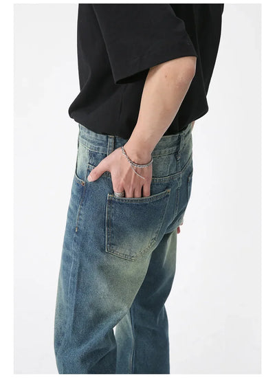 Jeans Denim Pants Men Long Flare Pant Straight Trousers High Waist Casual Regular Pockets Slim Fit Splice Simple Autumn 2024