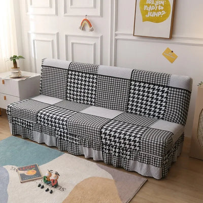 1/2/3Seater Sofa Bed Cover with Skirt Elastic Printing Seat Cover Armless Sofa Bed Cover Sofa Covers for Living Room Home Decor