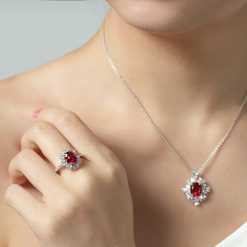 Luxury 2 CT 5A Lab Grown Ruby Ring For Women 925 Sterling Silver 18k Gold Plated Wedding