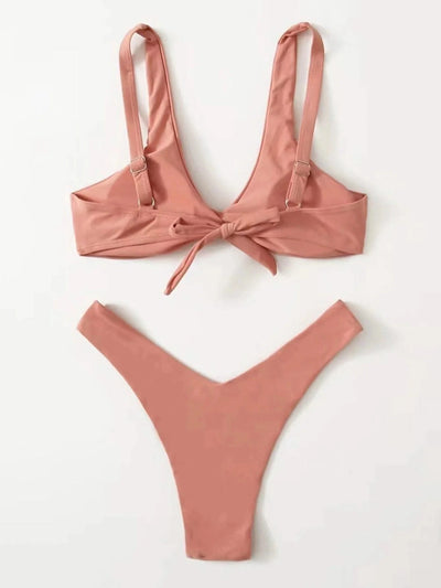 OIINAA Bathing Suit Women Solid Sexy Swimsuit Bow Tie Drawstring Lace Up Summer Bikini Set Two-pieces Beachwear Thong Biquinis