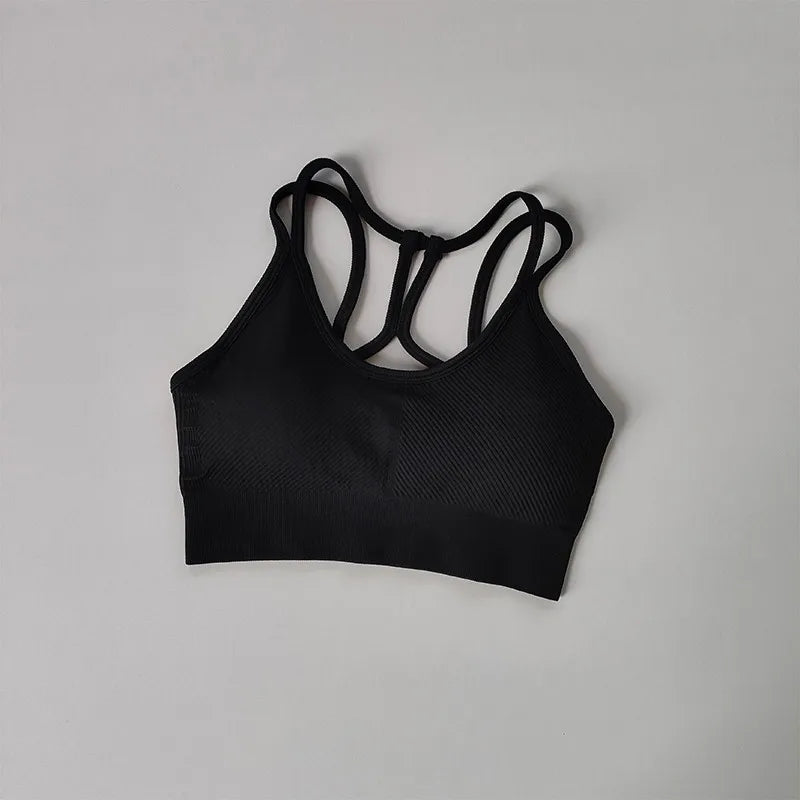 Women Breathable Sports Bra Shockproof Fitness Tops Gym Crop Top Brassiere Push Up Sport Bras Gym Workout Top Seamless Yoga Bra