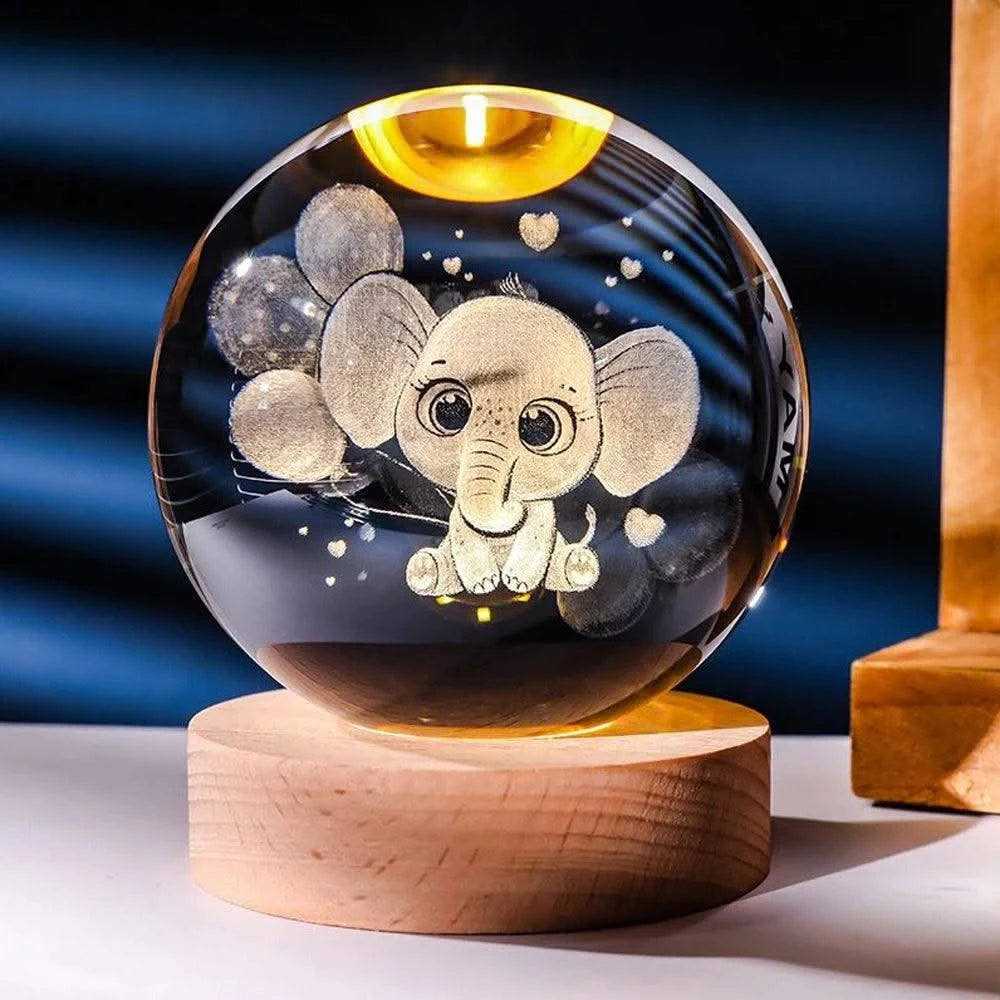 6cm 3D Crystal Ball Stitch Pikachu Doraemon A Dream Hello Kitty Crystal Planet Night Light Laser Carving Children's Gifts