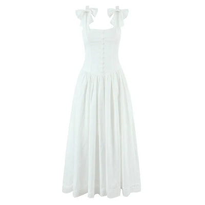Women's Dress 2025 New Fashion Summer  White Bow Midi Dresses for Women Elegant Chic Ladies Dress