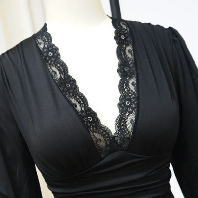 Sexy Lace Applique Long Sleeve Women Bodysuit Mesh Bodysuits Deep V Neck Backless Leotard Tops Female Basic Tops