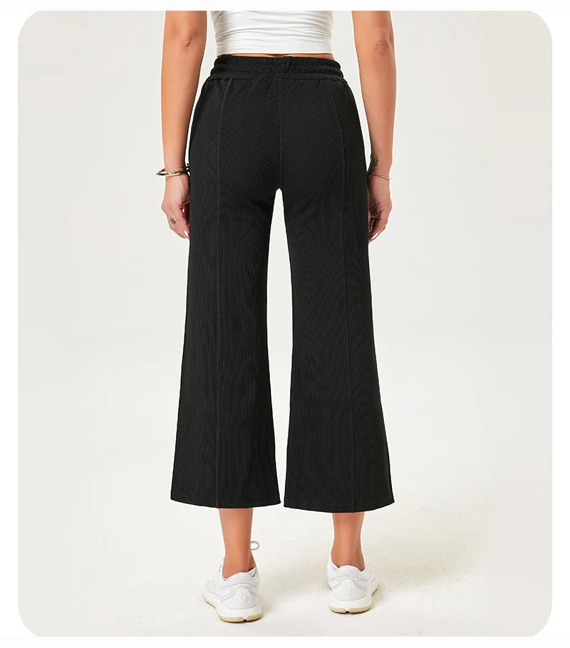 Women's Wide Leg Yoga Ninth Pants High Waisted Joggers Casual Sweatpants Pockets Sports Clothes Pilates Tracksuit Baggy Pants