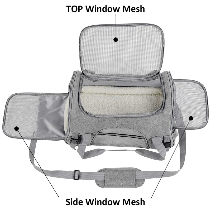 Soft-Sided Pet Travel Carrier , Mesh Breathable Carrier Bags for Cats Dogs Comfort Foldable Handbag Pet Transport Bag