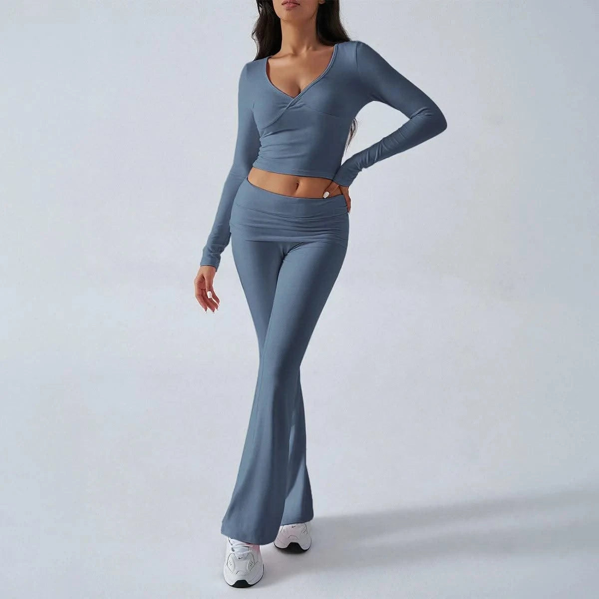 Women's Sexy Suits 2025 Autumn Winter Latest Casual Solid Color Yoga Suit Slim Fit Sports Knit Long Sleeved Pants Two-Piece Set