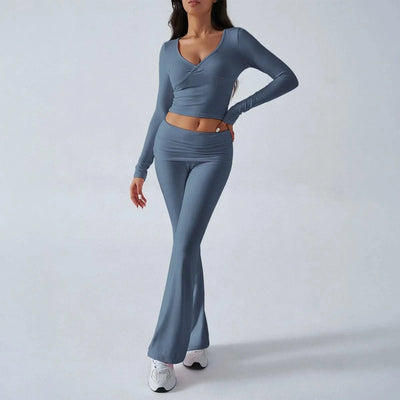 Women's Sexy Suits 2025 Autumn Winter Latest Casual Solid Color Yoga Suit Slim Fit Sports Knit Long Sleeved Pants Two-Piece Set
