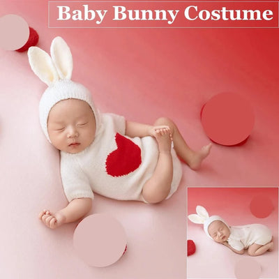 New-Baby Rabbit Costume With Cute Bunny Ear Hat & Love Shape Pocket Background Props | New-born Photography Theme Set