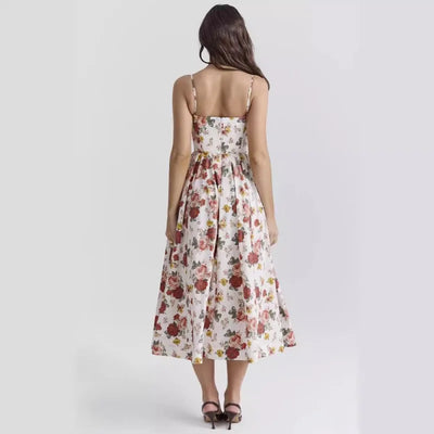 Elegant floral prints Dresses for summer women's dresses 2024 New Skinny Sexy Backless SLeeveless High Waist Maxi Sling Dress
