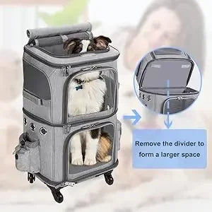 Pet Cat Backpack Double layer Pet Trolley Bag Can Hold Two Cat Stroller Bags Folding Dog Transporter Carrier Cat Outdoor Travel