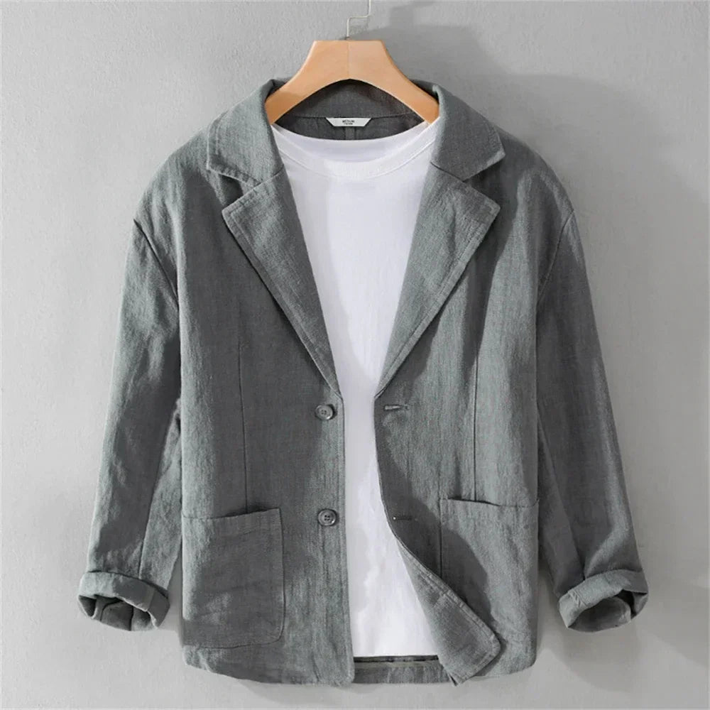men's Blazers Linen and Cotton Casual men clothing fashion 2024 Spring Autumn Solid Tops for Young men loose Suit Coat