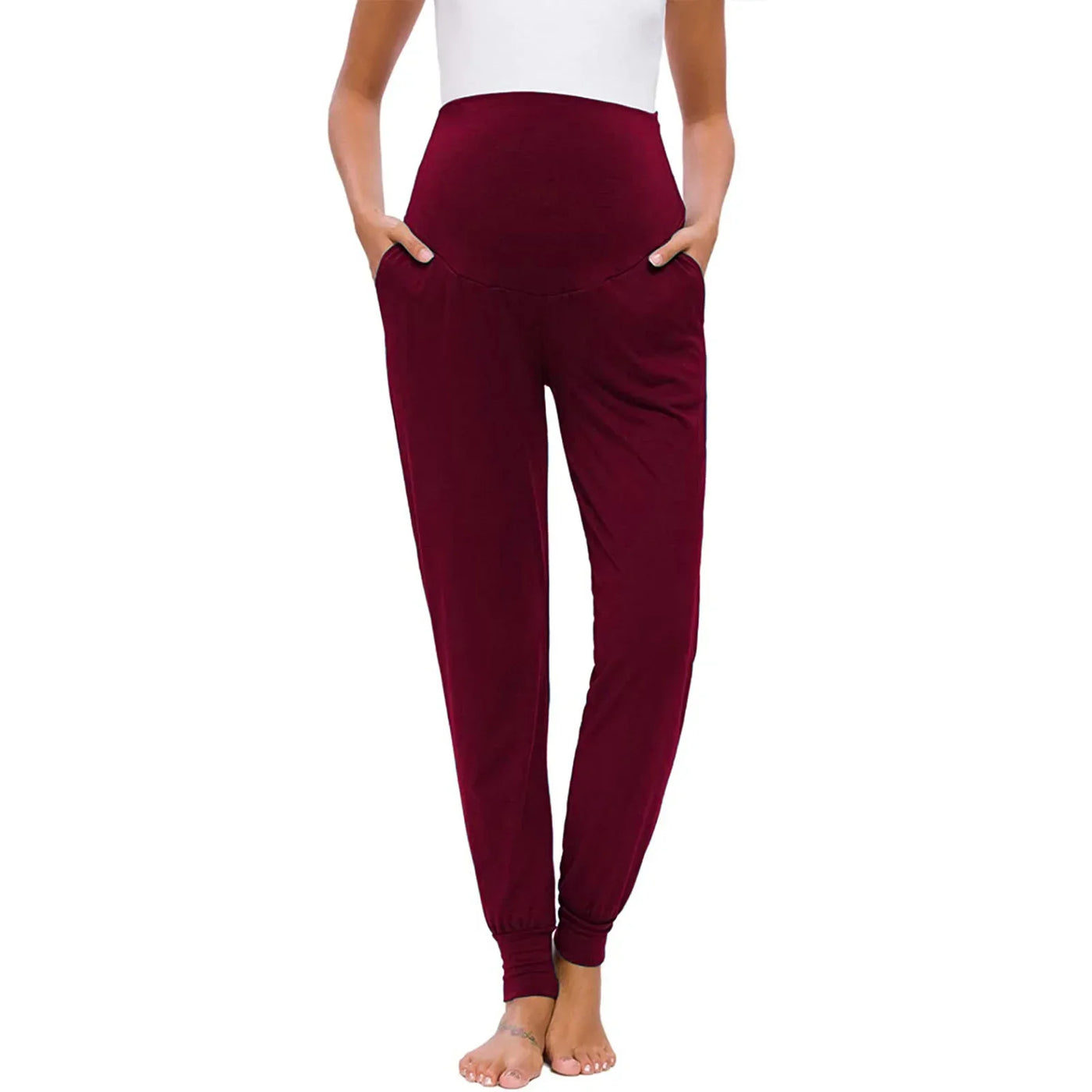 Spring Maternity Women's Casual Pants Premama Solid High Waist Strechy Lounge Trousers For Pregnant Women Joggers With Pockets