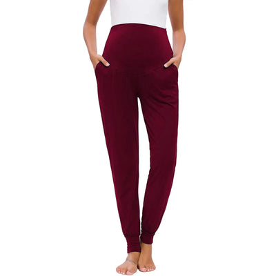 Spring Maternity Women's Casual Pants Premama Solid High Waist Strechy Lounge Trousers For Pregnant Women Joggers With Pockets