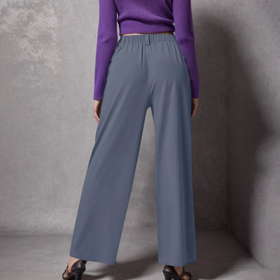Wide Leg Pants Elastic High Waist Casual And Versatile Suit Pants For Female Simple Fashion Nine Length Trousers With Pockets
