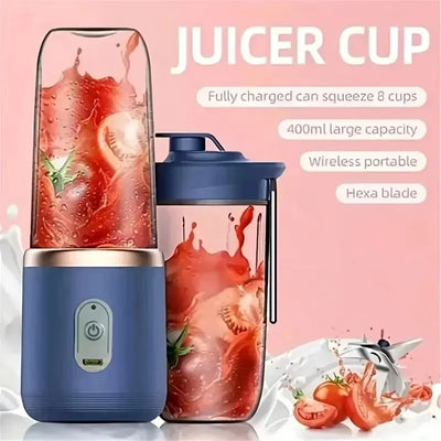 Portable Blender & Juicer 2-in-1 - USB Rechargeable Includes 6 Blades & Double Cups Ideal for Smoothies Iced Drinks & Halloween