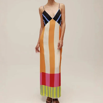 Women Loungewear Fashion Backless Maxi Dress Summer Print Holiday Sleeveless Deep V-Neck Elegant Ladies Party Dress Dropshipping