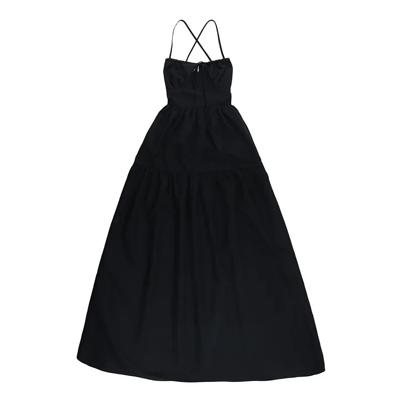 BOOFEENAA Halter Backless Maxi Long Dress Sexy Vacation Outfits White Black Summer Dresses for Women Clothes 2024 C66-CH28