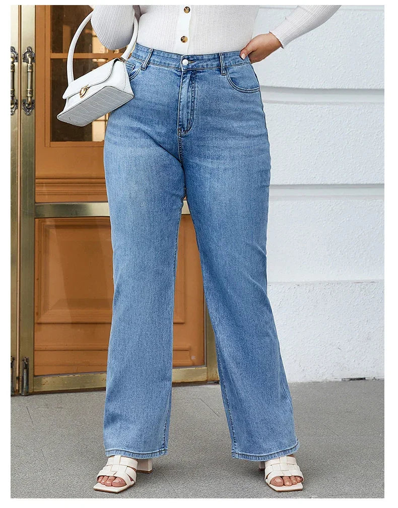 Plus Size Wide Leg Jeans for Women High Waist Baggy Women Jeans High Stretchy Straight Women Jeans Denim Pants Straight Loose