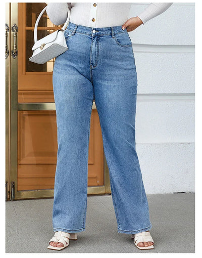 Plus Size Wide Leg Jeans for Women High Waist Baggy Women Jeans High Stretchy Straight Women Jeans Denim Pants Straight Loose