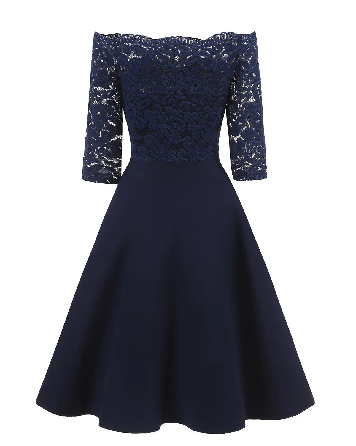 Women Elegant Wedding Bridesmaid Dinner Dress Sexy Lace Off Shoulder Party Dresses Solid Color Half Sleeve Evening Gown Vestido