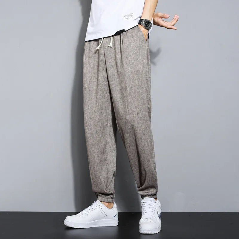 Men's Cotton and Linen Trousers Harem Pants Cuffed Fashion Trousers Linen Slim Pants Beach Pants Joggers Streetwear Loose Pants