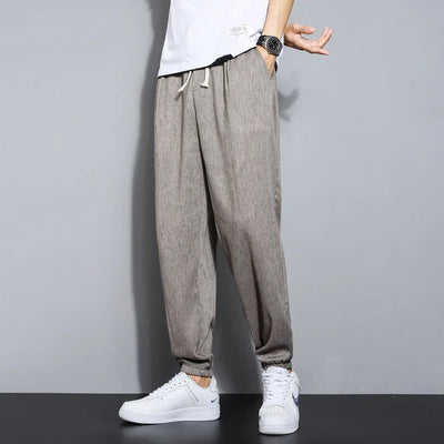 Men's Cotton and Linen Trousers Harem Pants Cuffed Fashion Trousers Linen Slim Pants Beach Pants Joggers Streetwear Loose Pants