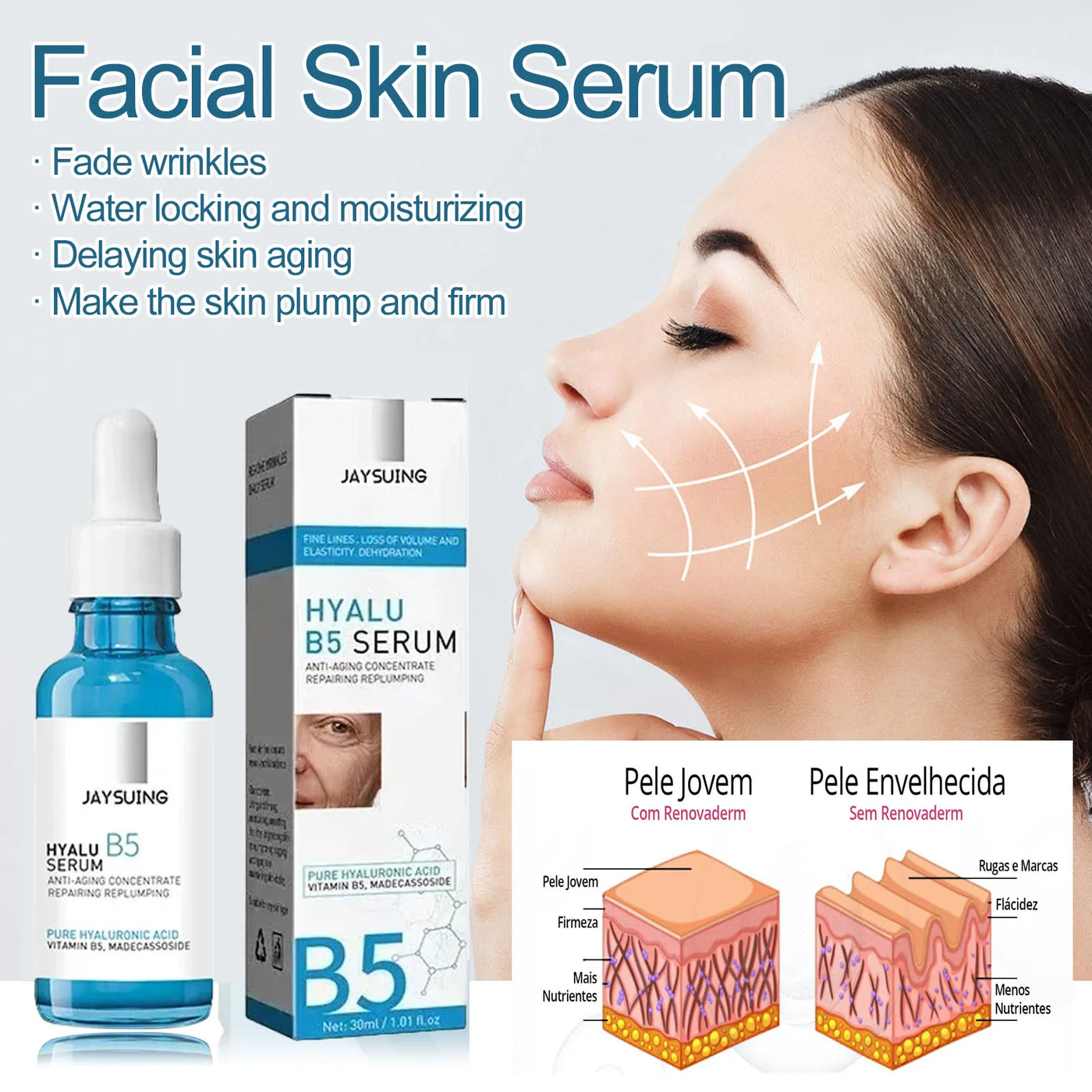 Pure Hyaluronic Acid Facial Serum Anti Wrinkle Aging Facial Wrinkles Serum FADE Fine Lines Around The Eyes Crow's Feet Neck