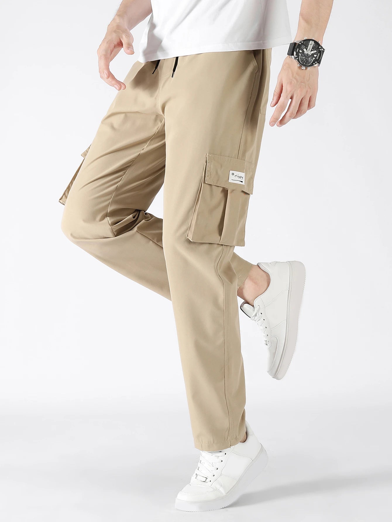 Men's Casual Wide Leg Pants Loose Straight Hip-Hop Streetwear Fashion Cargo Trousers with Pockets