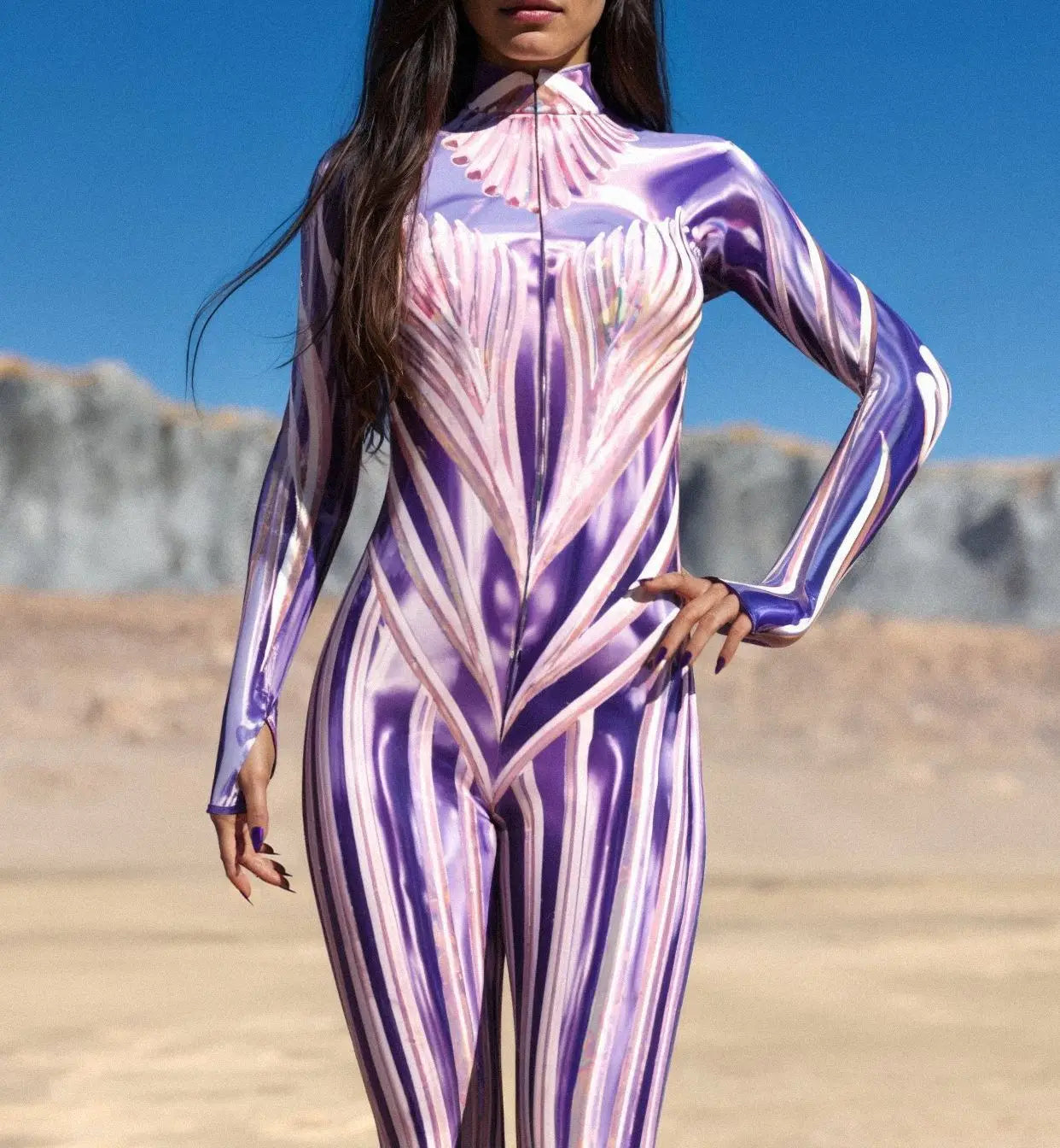 Women Sexy Tight Jumpsuit Holiday New Year Party Cosplay Costume Christmas Shows Bodysuit Performance Zentai Front Zipper