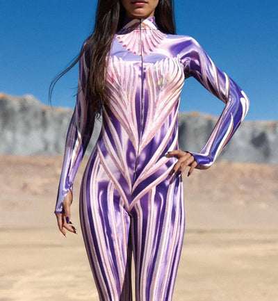 Women Sexy Tight Jumpsuit Holiday New Year Party Cosplay Costume Christmas Shows Bodysuit Performance Zentai Front Zipper
