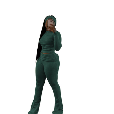 2 Two Piece Lounge Wear for Women 2024 Loungewear With Headband Yoga Outfit Long Sleeve Tops and Flare Pants Sets Tracksuit