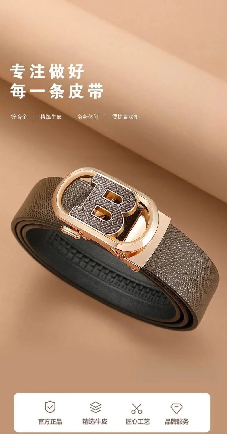 Men's Automatic Split Leather Buckle Belt | Versatile, Business, Casual Pants Belt | Middle-aged and Young Men