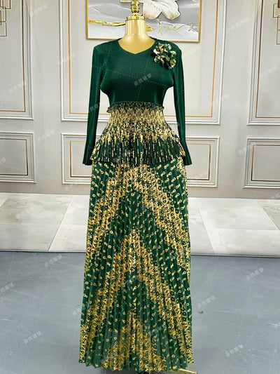 Luxury Women Chic Evening Dresses 2025 Formal Ball Gowns Elegant Party Miyake Pleated Long Sleeve Dress Female Plus Size Clothes