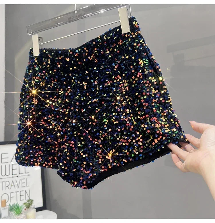 Hot Girl Y2k European and American Style Sequined Shorts Slim Fit Suede Embroidered Sequined Casual Hot Pants for Women