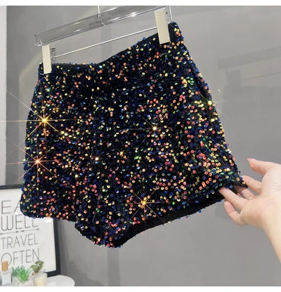 Hot Girl Y2k European and American Style Sequined Shorts Slim Fit Suede Embroidered Sequined Casual Hot Pants for Women