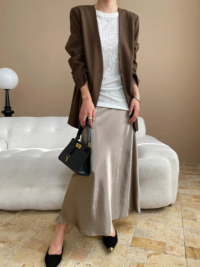 Spring and Autumn Women's Casual Solid Color Loose Jacket+V-neck Vest+Wide Leg Pants Set