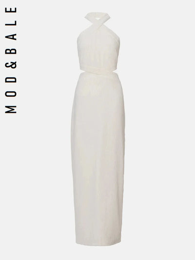Designer Dresses 2025 New Summer Halter Neck Cutout Slim Fit Maxi Dress Backless Long Skinny High Slit Party Evening Dress