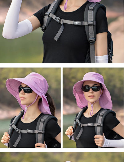 Summer Hat Women Outdoor UV Anti Neck Protection Sun Visor men Fishing Hiking Wide Brim Shawl Sunscreen Ponytail Cap undefine