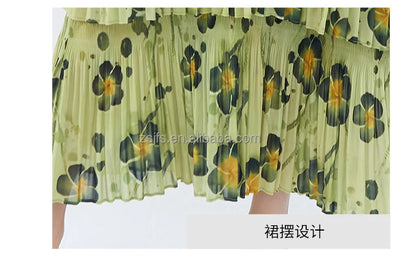 Women Dresses For Summer 2025 Miyake Pleated Dress Summer Fashion Holiday Style Printed Stretch Cake Dress