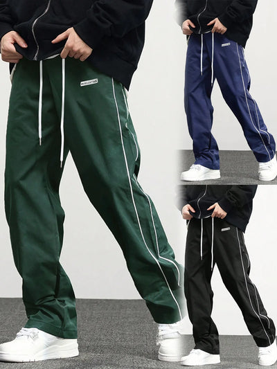 Men's New Woven Trousers High Street Trend Retro Casual Cuff Long Pants