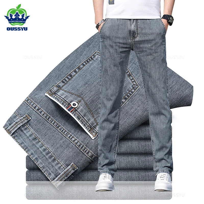 Summer Stretch Skinny Jeans Men Fashion Casual Slim Fit Denim Designer Elastic Pants Grey Brand Trousers Male Large size 38 40