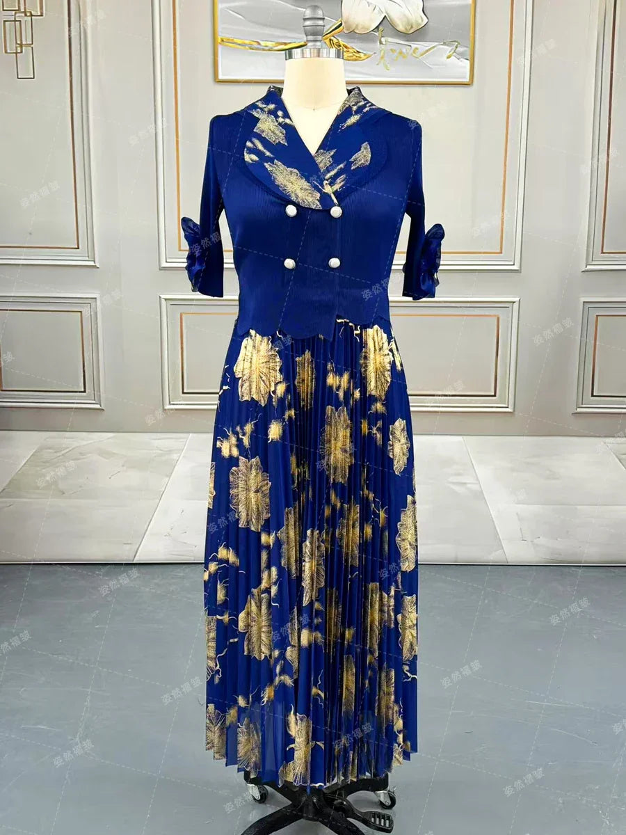 Luxury Women Chic Evening Dresses 2025 Formal Ball Gowns Elegant Party Miyake Pleated Long Sleeve Dress Female Plus Size Clothes