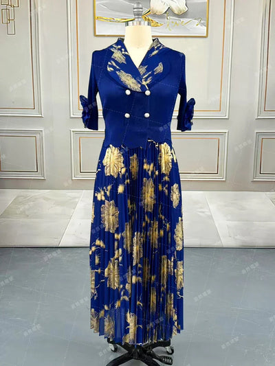 Luxury Women Chic Evening Dresses 2025 Formal Ball Gowns Elegant Party Miyake Pleated Long Sleeve Dress Female Plus Size Clothes