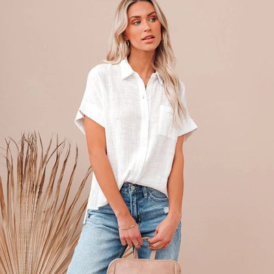 Women's Cotton Linen Shirt Short Sleeves Casual Tops Elegant Blouses Summer Shirts for Women 21929