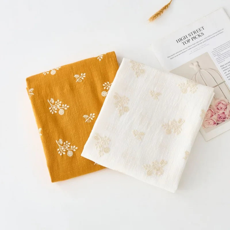 140x50cm Embroidered Slub Cotton Linen Fabric Clothing Sewing Fabric, Diy Women's Dress Forest Flower Cloth